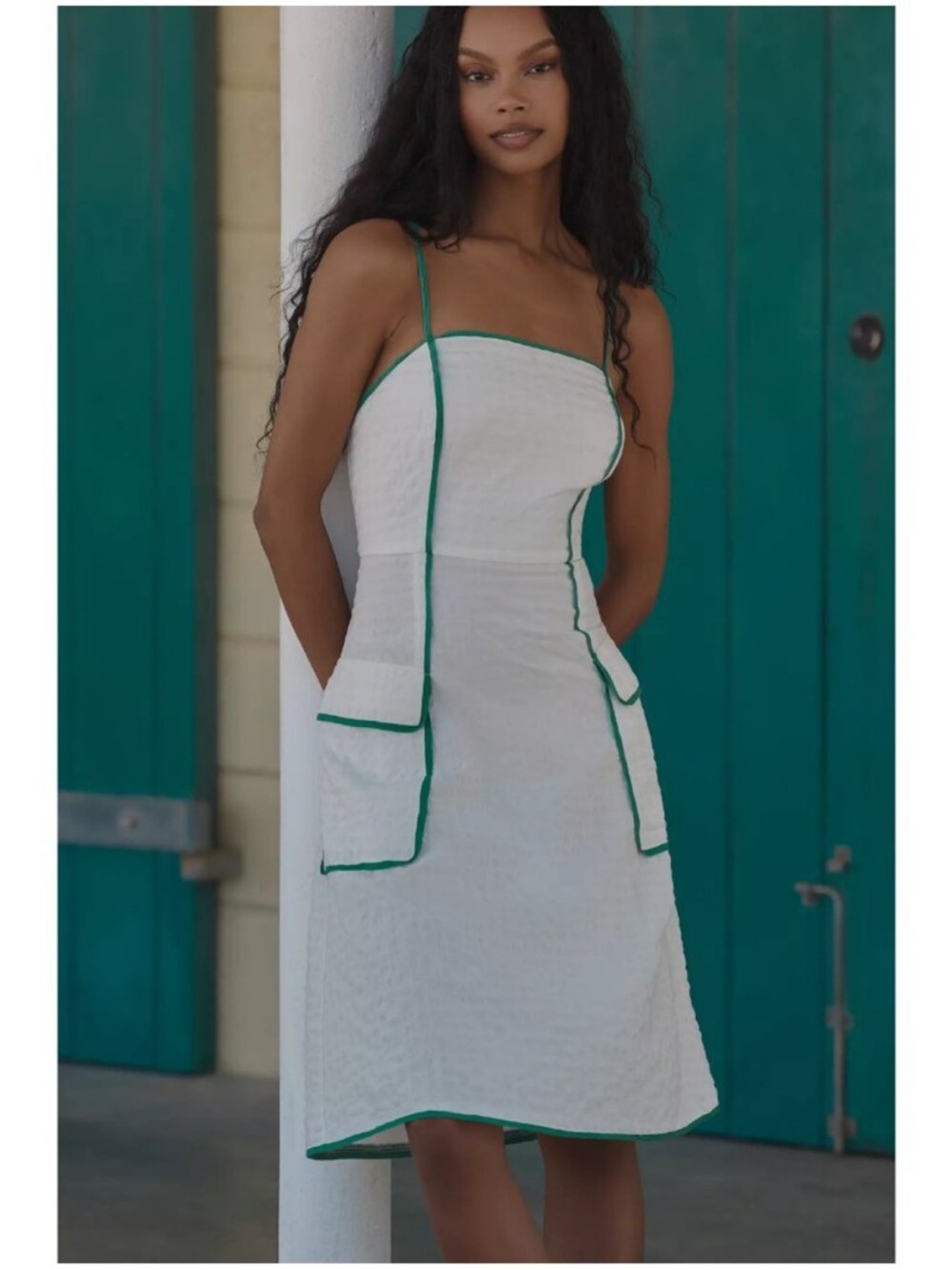 Madewell White Dress with Green Trim